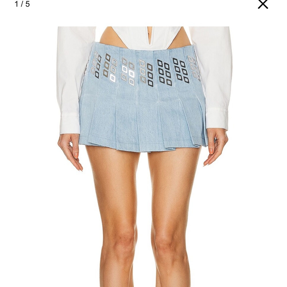 Dion Lee Diamond Stud Pleated Denim Mini Skirt NWT*